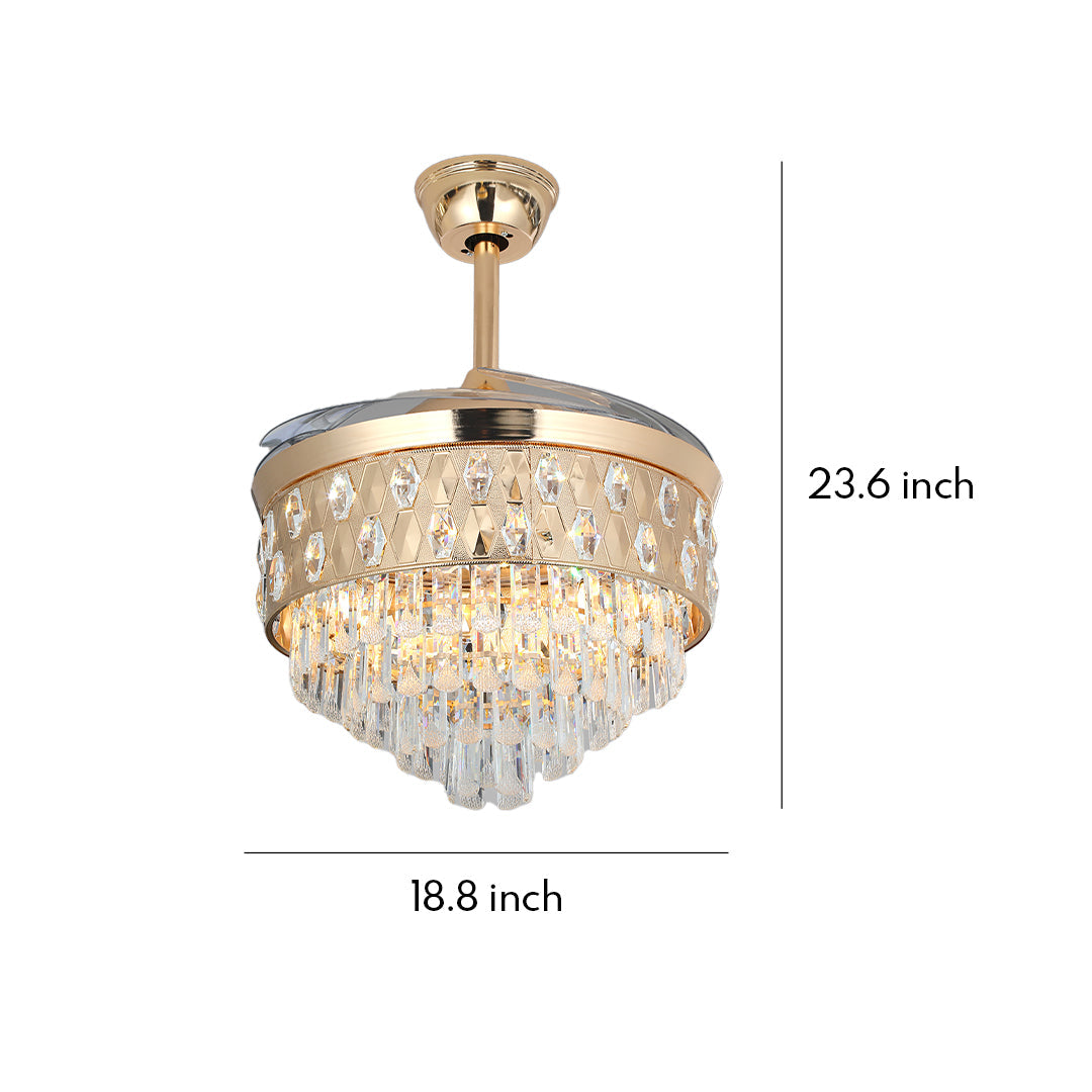 Open-Box Ceiling Fans with Crystal Lights Luxury Gold Iron