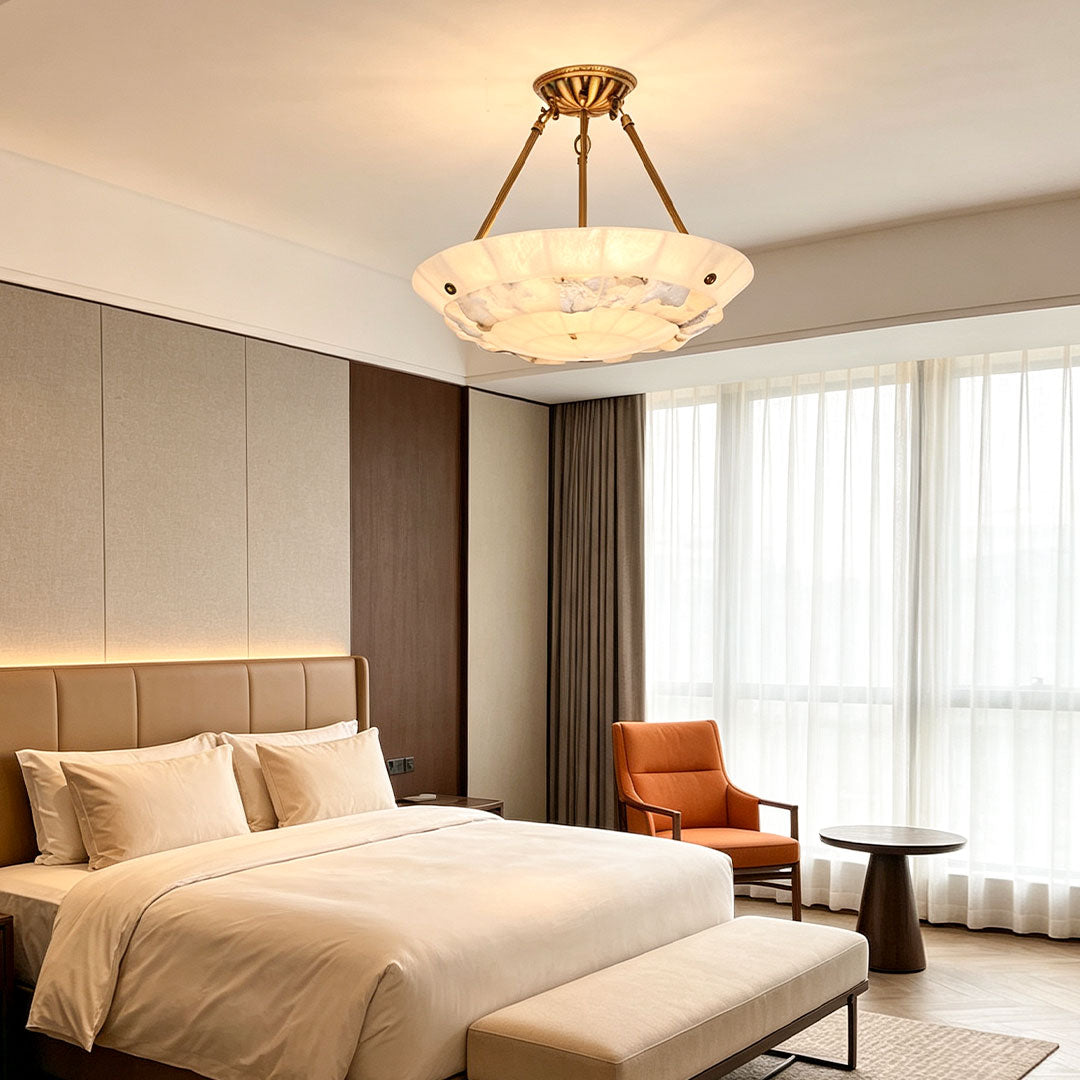 Brass Modern Chandelier European Style Marble Ceiling Light