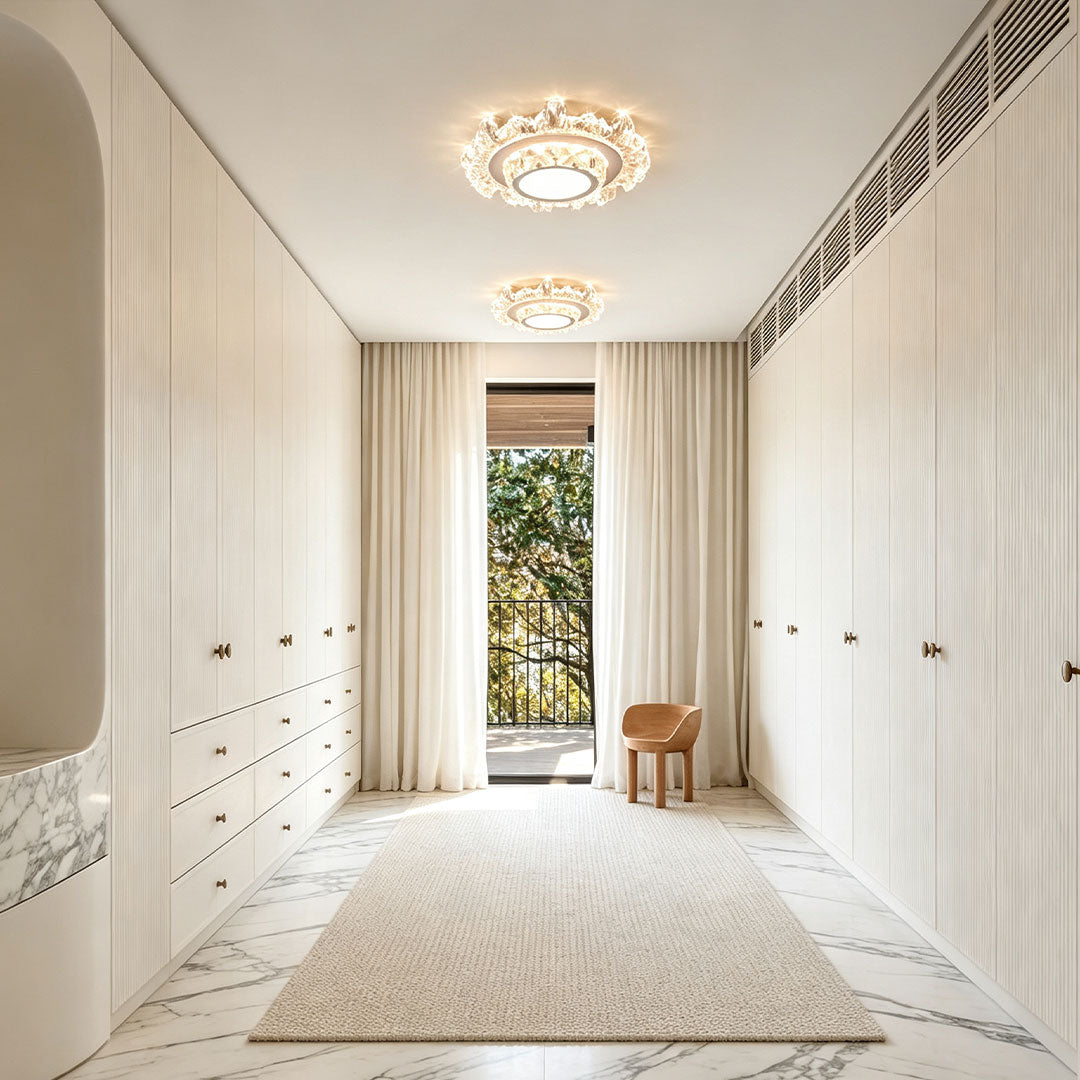 Modern White Flush Mount Light Crystal Ceiling Light