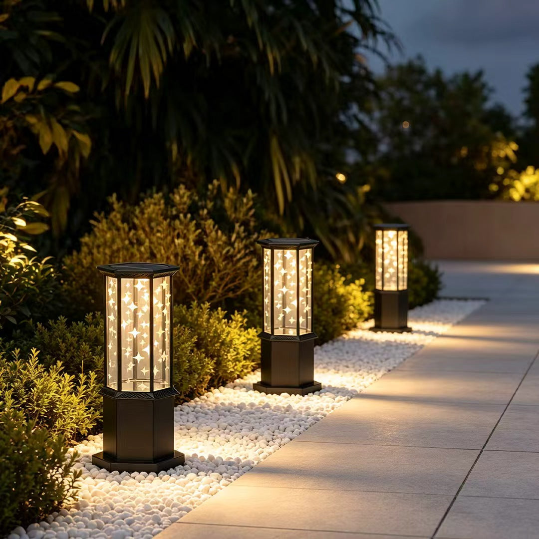 Bollard Solar Light Modern Metal Outdoor Landscape