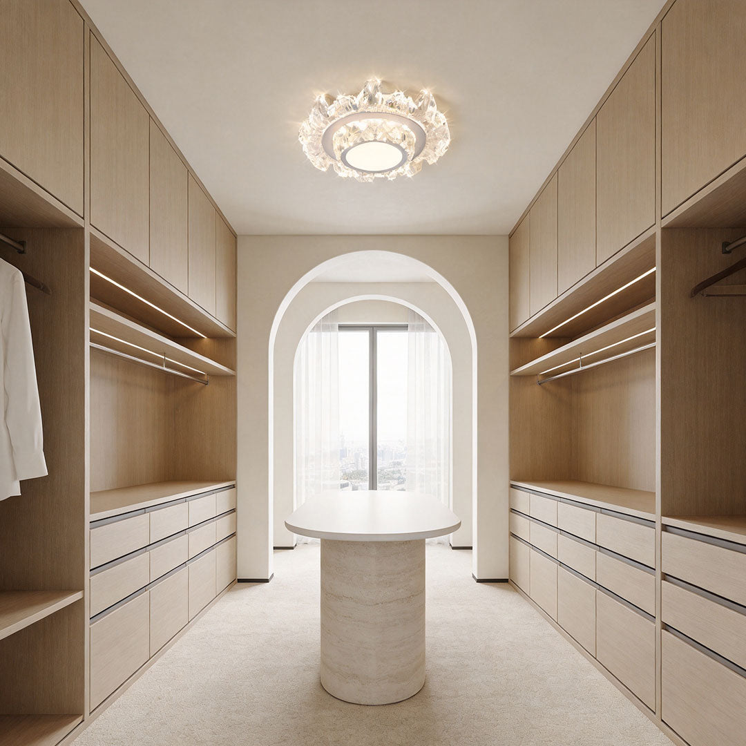 Modern White Flush Mount Light Crystal Ceiling Light