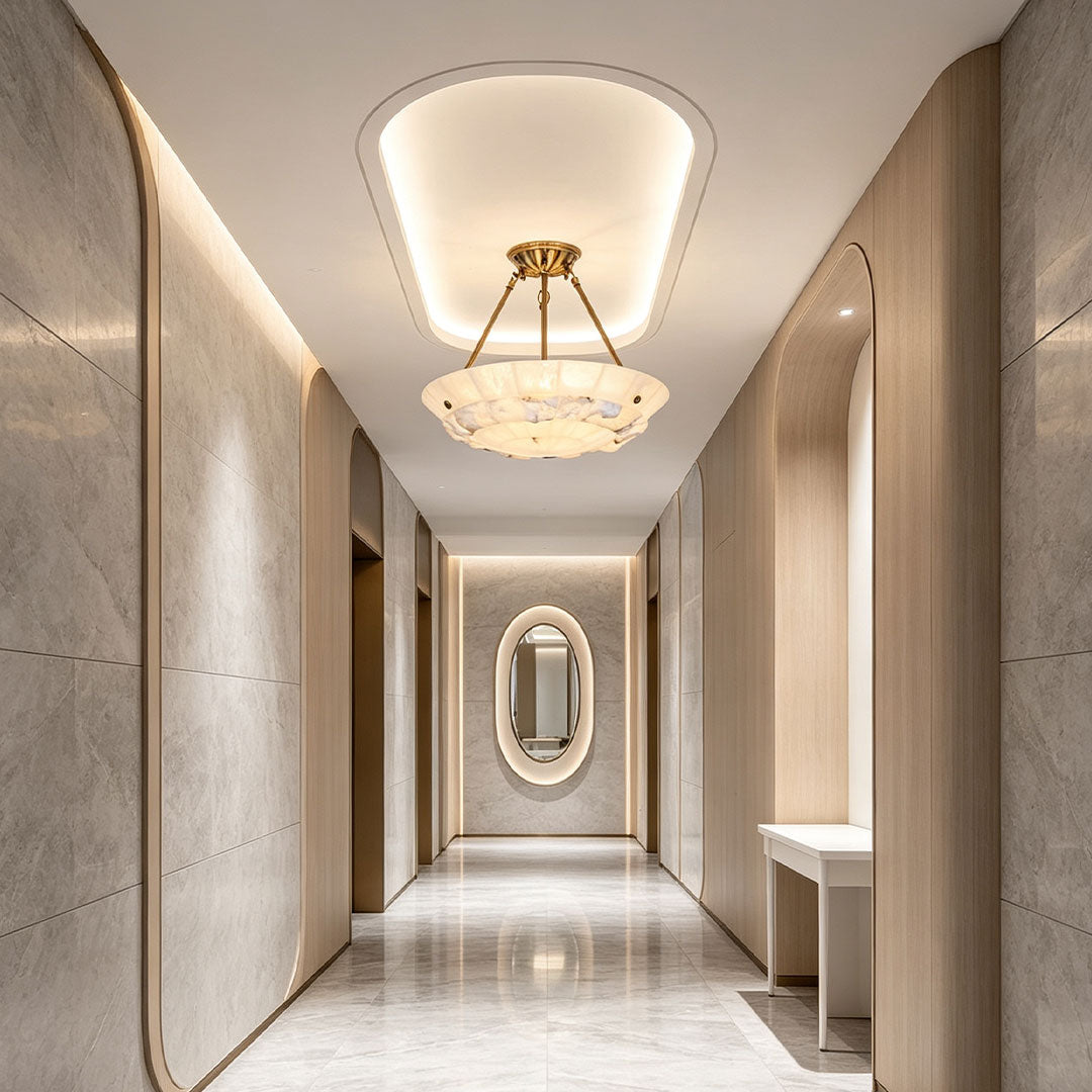 Brass Modern Chandelier European Style Marble Ceiling Light