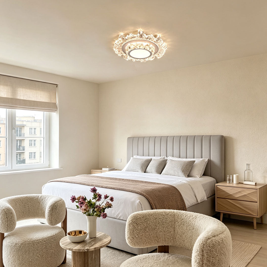 Modern White Flush Mount Light Crystal Ceiling Light