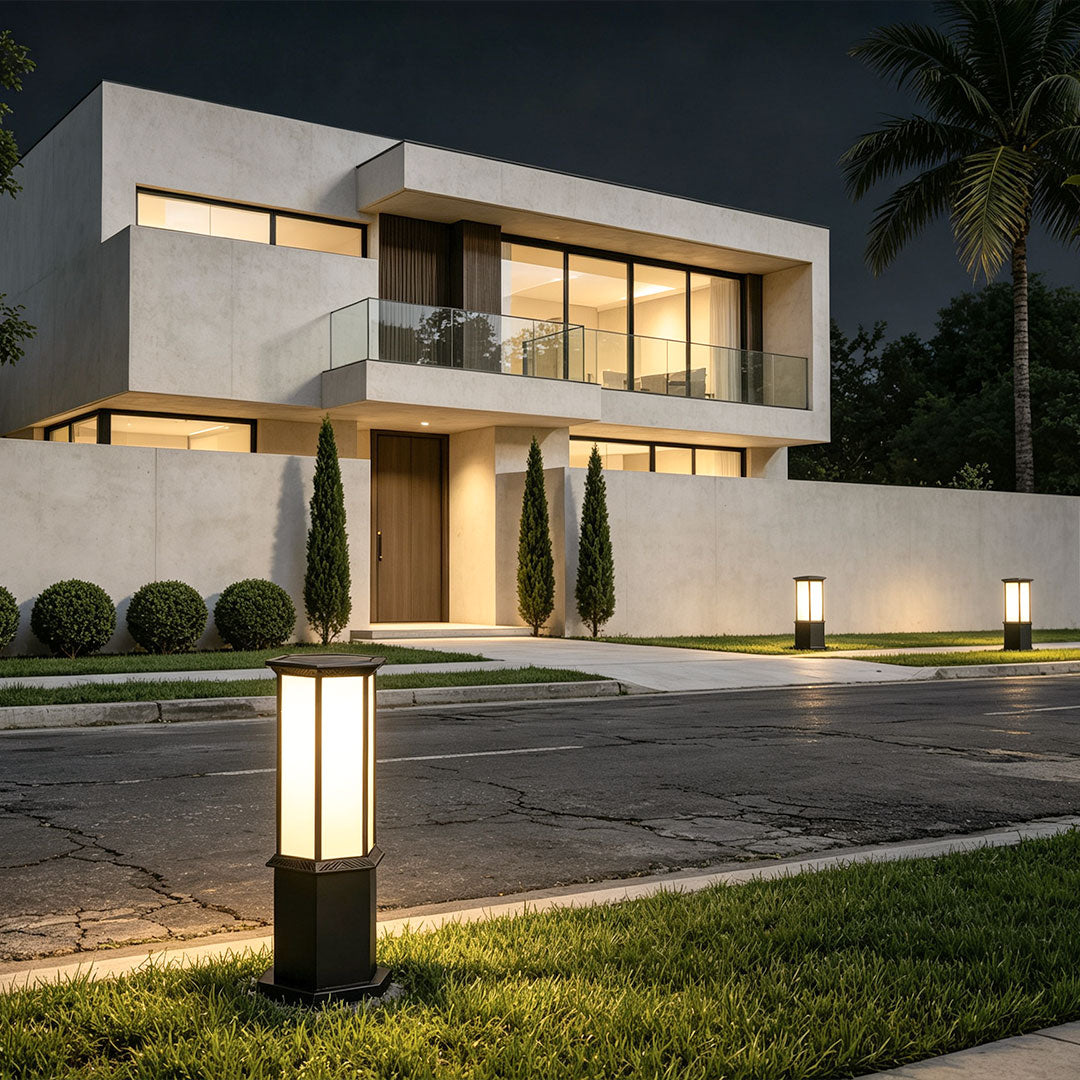 Bollard Solar Light Modern Metal Outdoor Landscape