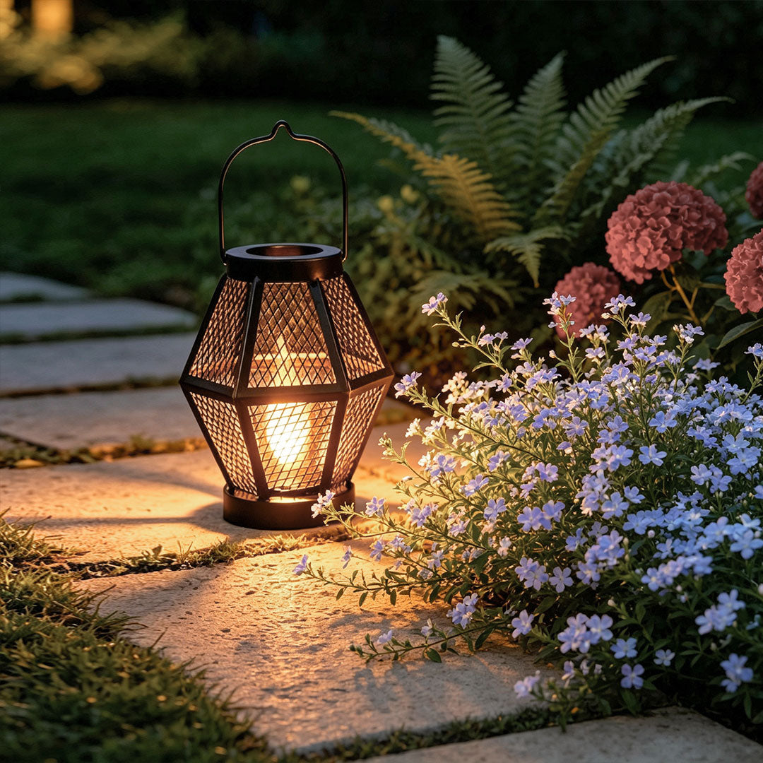 Portable Lantern Lamp Solar Iron Mesh Metal