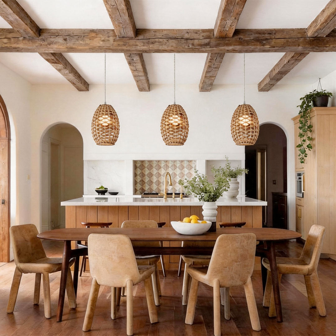 Rattan Wicker Pendant Light Nordic Metal Ceiling