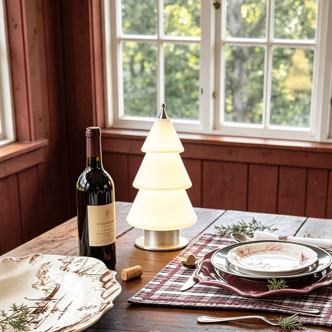 White Contemporary Table Lamp Cedar Christmas Tree