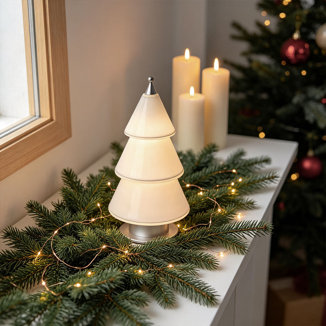 White Contemporary Table Lamp Cedar Christmas Tree