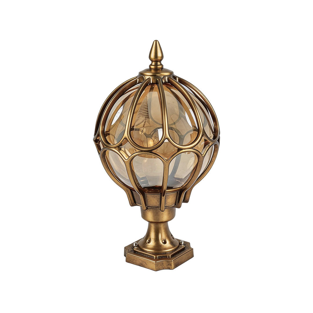 [Open-Box]Outdoor Globe Pillar Lights Retro Glass Globe Copper Fence Post Light