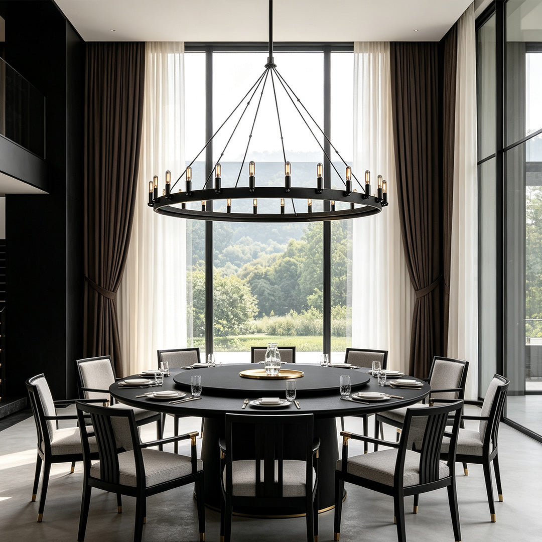 Black Iron Chandelier American Rustic Round Ceiling Light