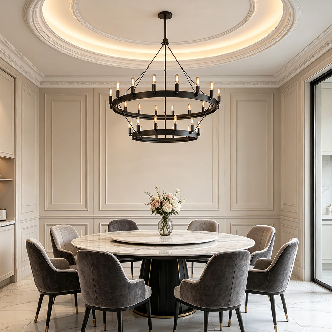 Black Iron Chandelier American Rustic Round Ceiling Light