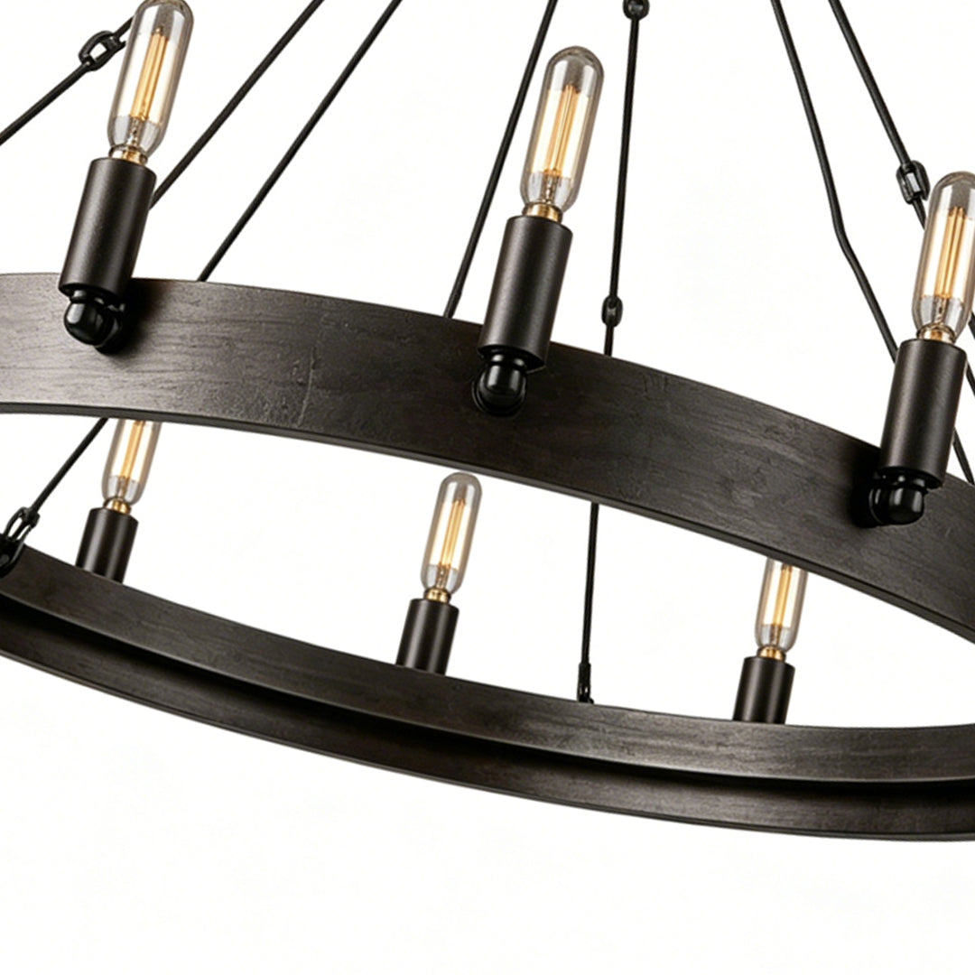 Black Iron Chandelier American Rustic Round Ceiling Light