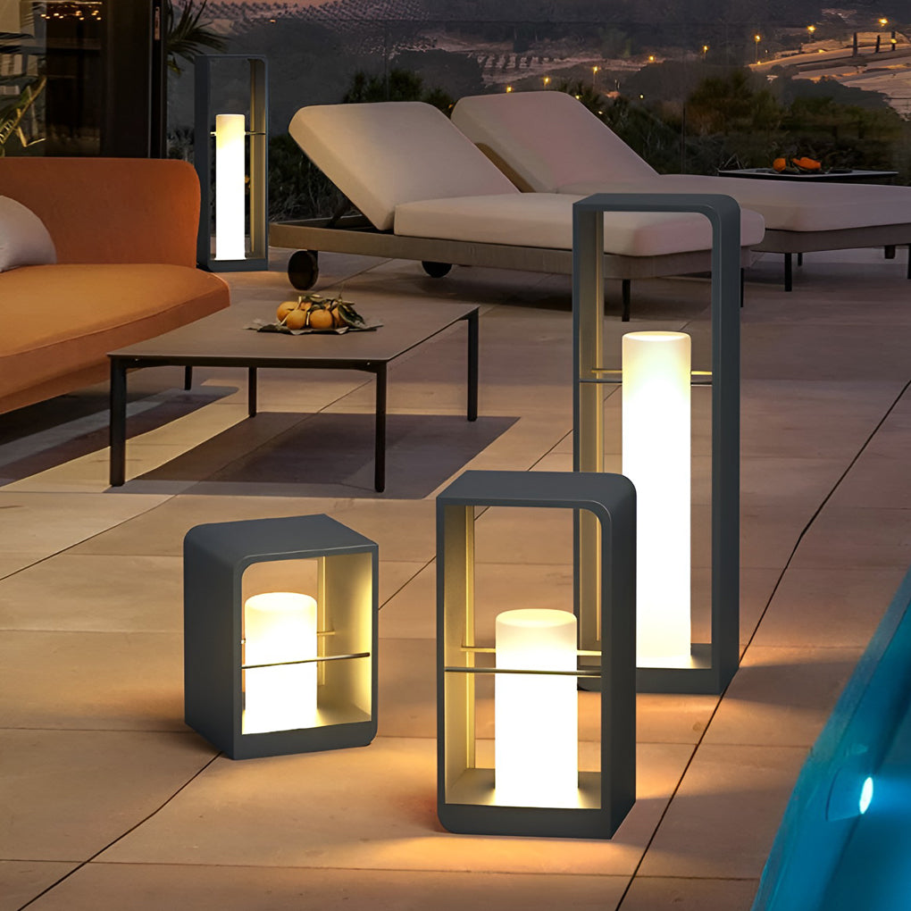 Open-Box Black Lantern Outdoor Light Rectangular Frame