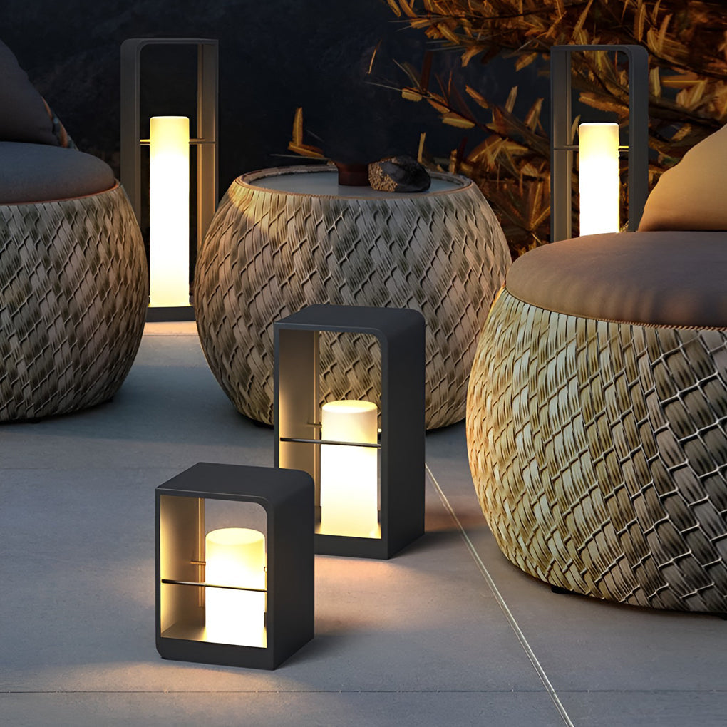 Open-Box Black Lantern Outdoor Light Rectangular Frame