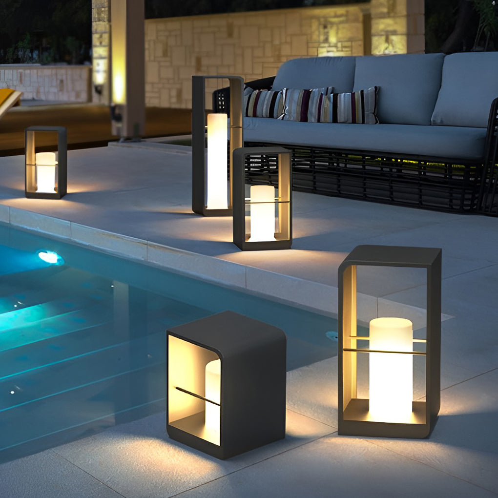 Open-Box Black Lantern Outdoor Light Rectangular Frame