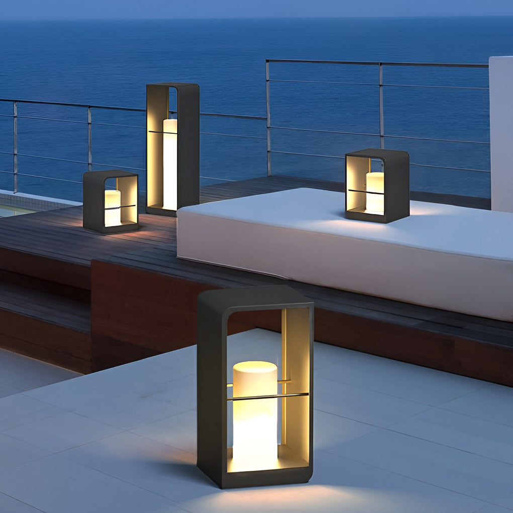 Open-Box Black Lantern Outdoor Light Rectangular Frame