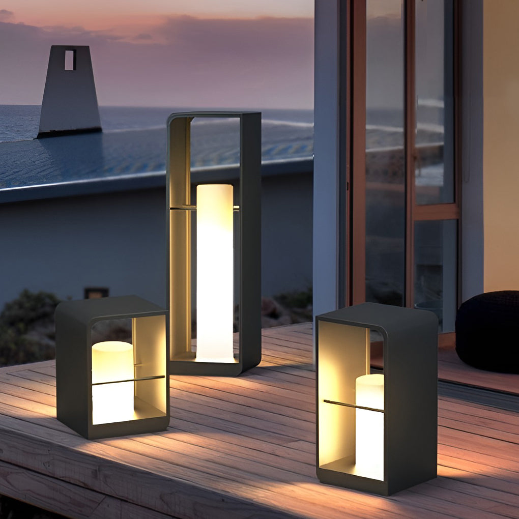 Open-Box Black Lantern Outdoor Light Rectangular Frame