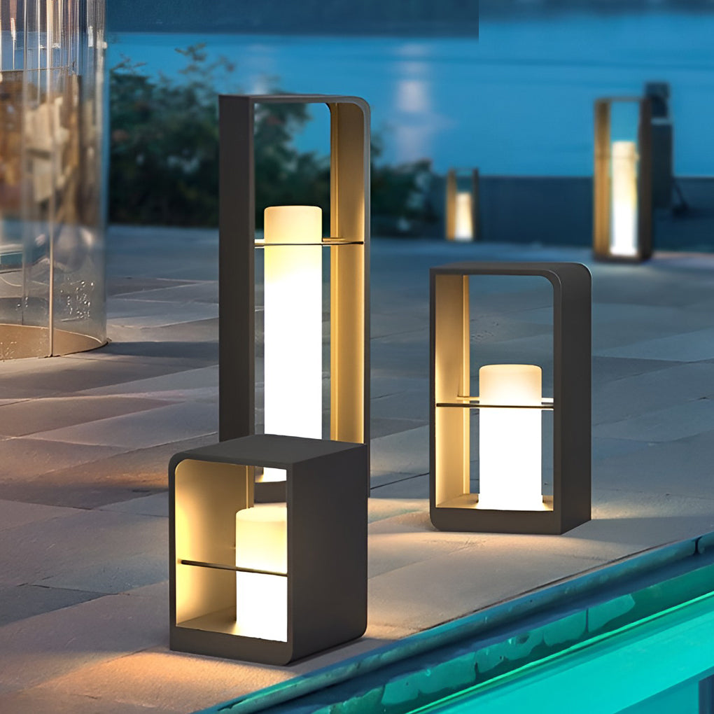 Open-Box Black Lantern Outdoor Light Rectangular Frame