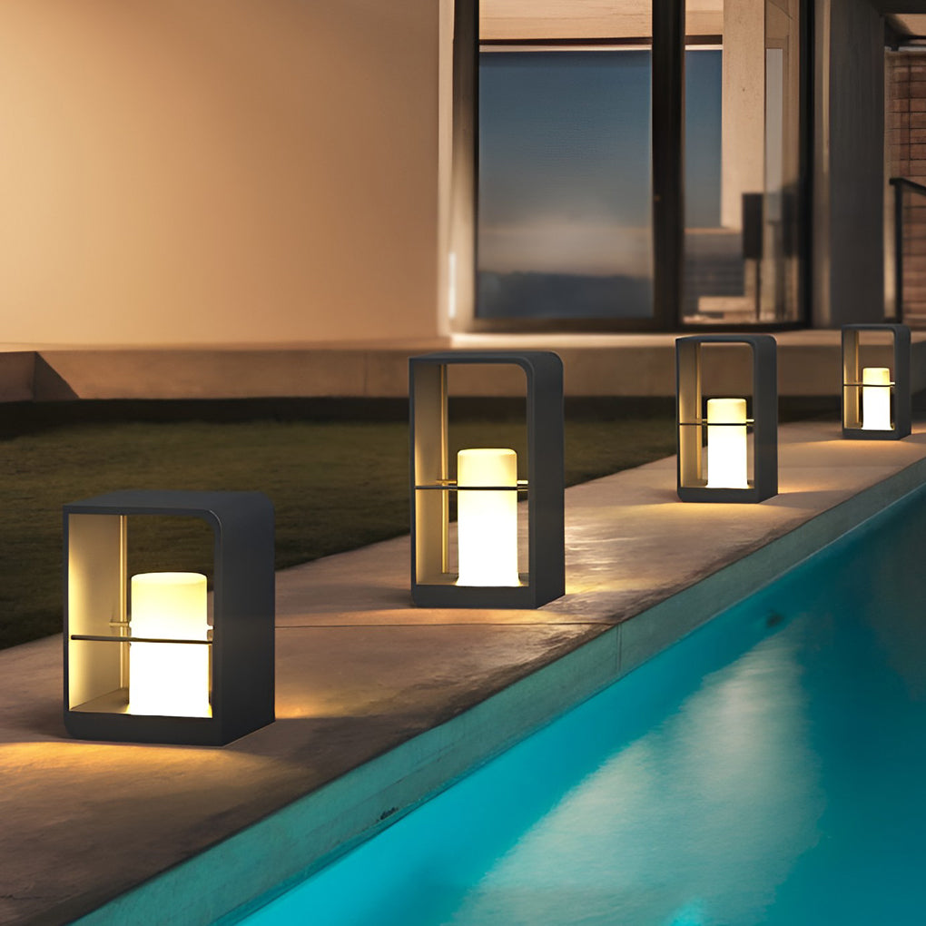 Open-Box Black Lantern Outdoor Light Rectangular Frame