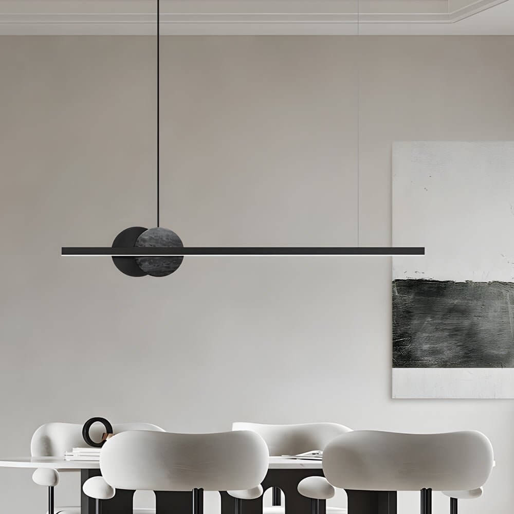 Open-Box Black Linear Round Marble LED Pendant Light