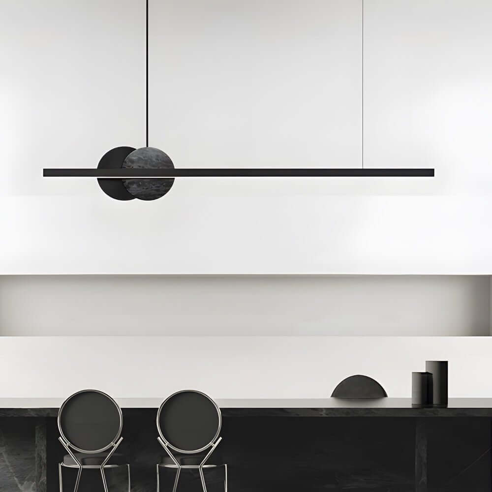 Open-Box Black Linear Round Marble LED Pendant Light