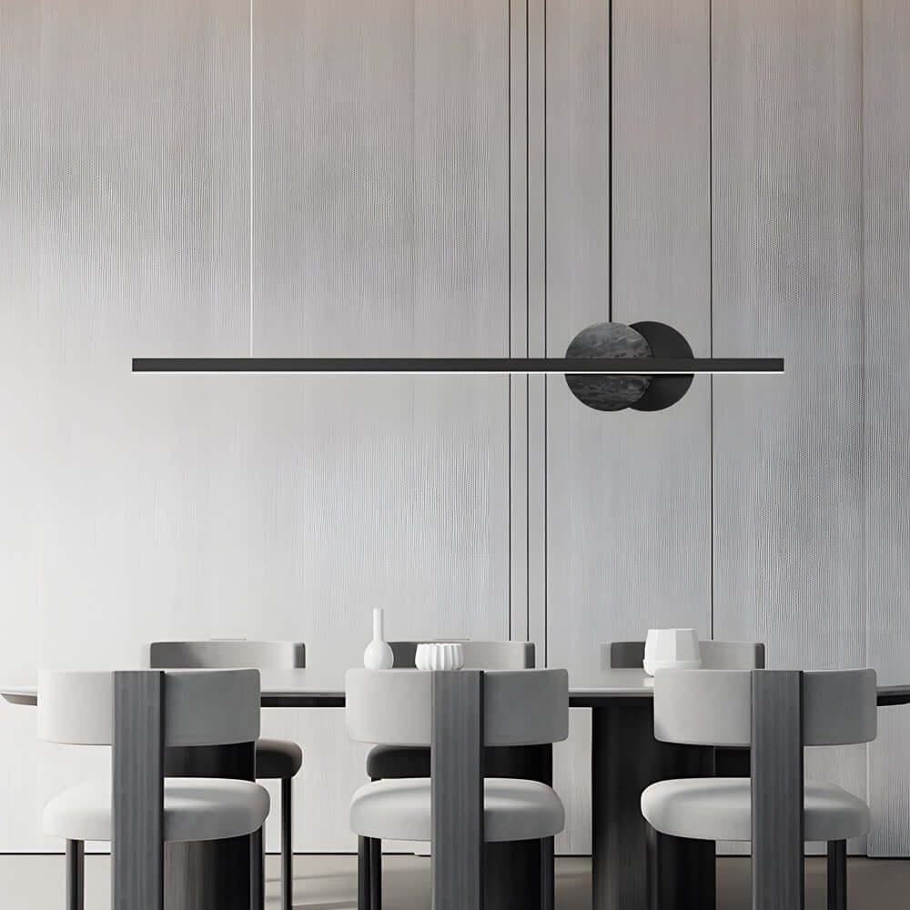 Open-Box Black Linear Round Marble LED Pendant Light