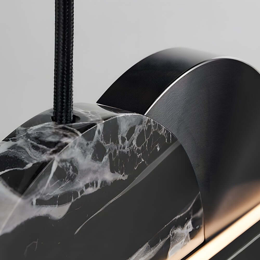 Open-Box Black Linear Round Marble LED Pendant Light