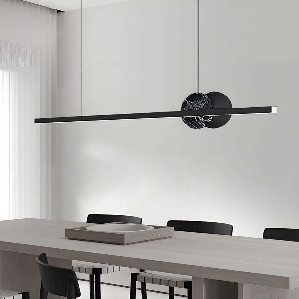 Open-Box Black Linear Round Marble LED Pendant Light