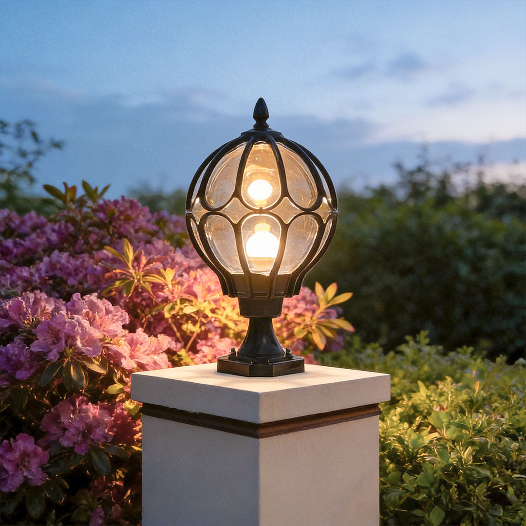 [Open-Box]Outdoor Globe Pillar Lights Retro Glass Globe Copper Fence Post Light