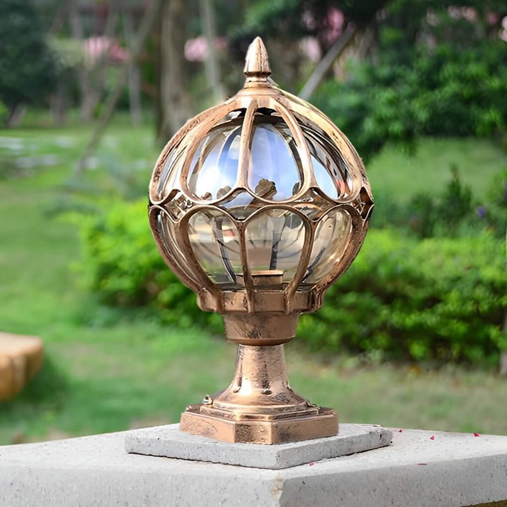 [Open-Box]Outdoor Globe Pillar Lights Retro Glass Globe Copper Fence Post Light