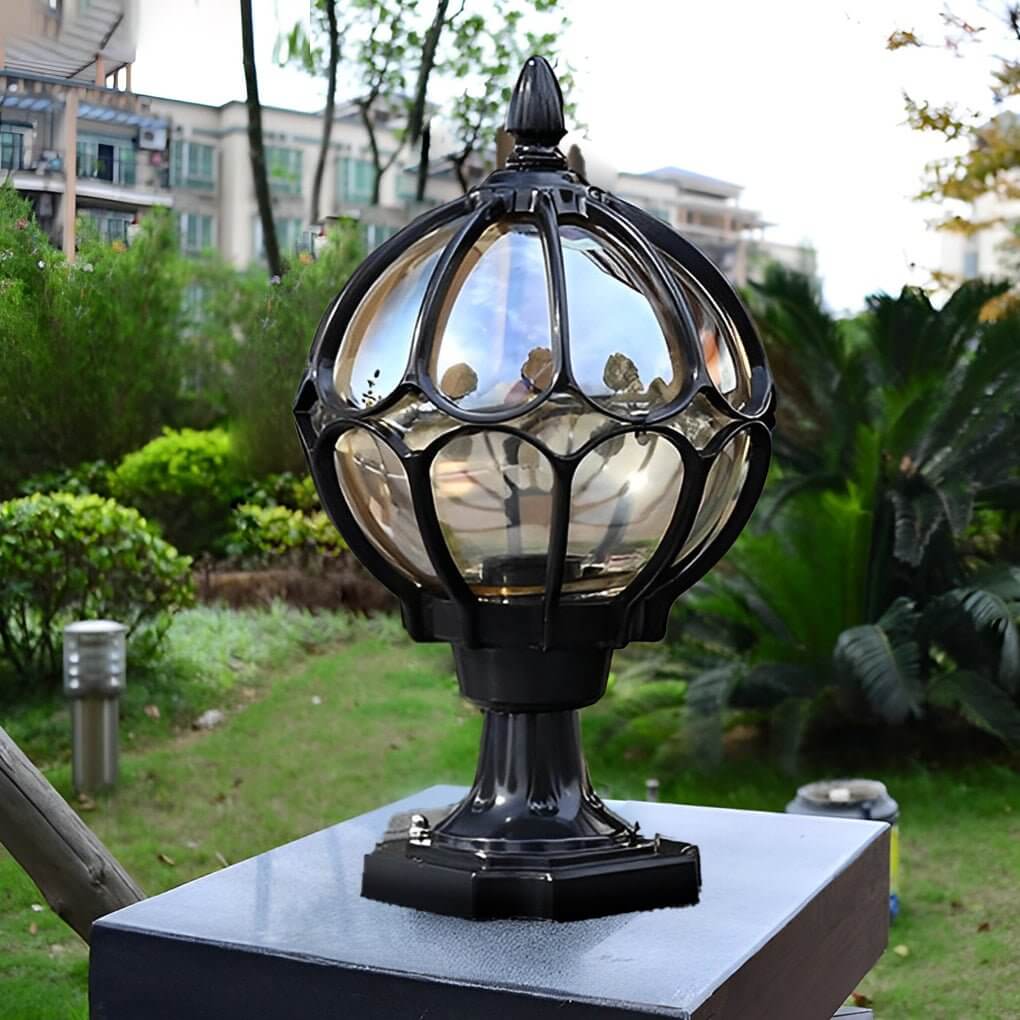 [Open-Box]Outdoor Globe Pillar Lights Retro Glass Globe Copper Fence Post Light