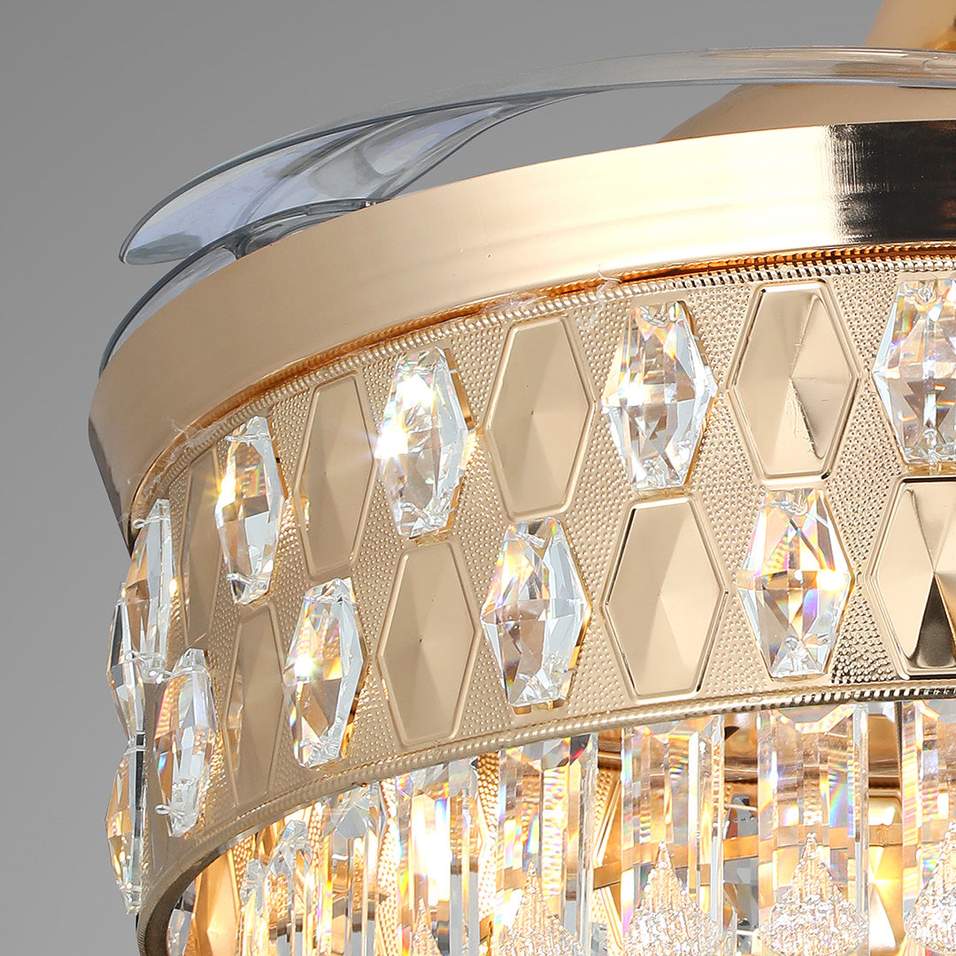 Open-Box Ceiling Fans with Crystal Lights Luxury Gold Iron