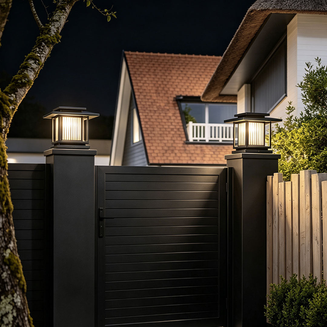 Driveway Pillar Solar Lights Modern Outdoor Gate Lighting