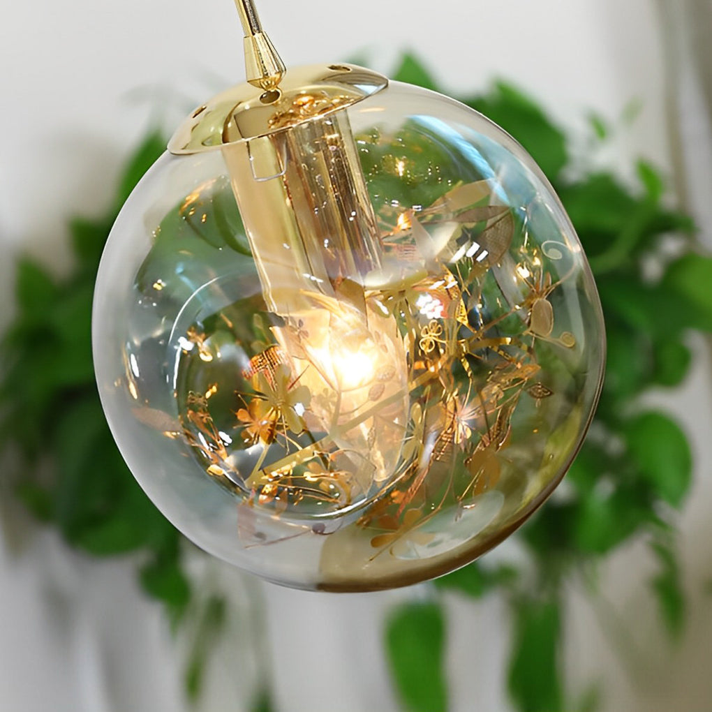 [Open-Box]Gold Staircase Chandelier Cognac Glass Globe Ceiling Light