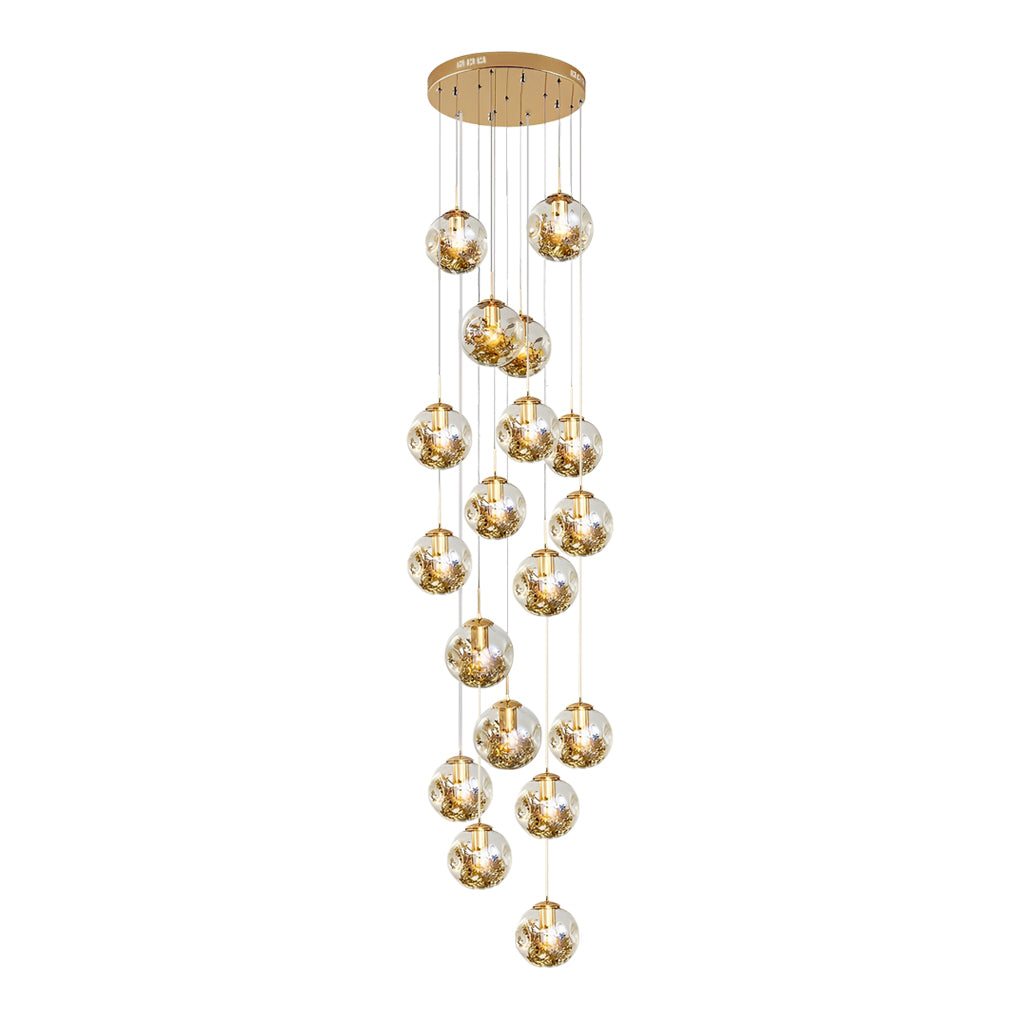 [Open-Box]Gold Staircase Chandelier Cognac Glass Globe Ceiling Light