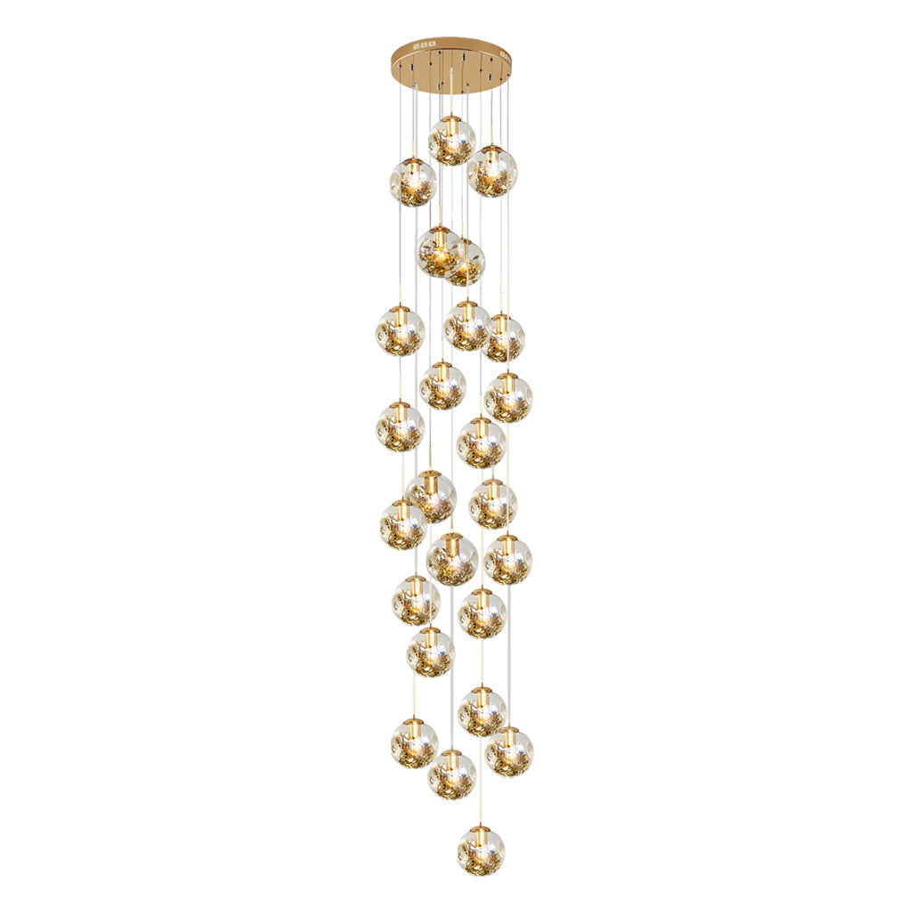 [Open-Box]Gold Staircase Chandelier Cognac Glass Globe Ceiling Light