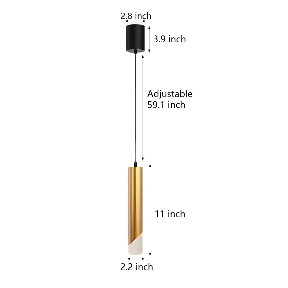 [Open-Box]Hardware Slender Cylinder 3 Step Dimming Gold Modern LED Pendant Lights
