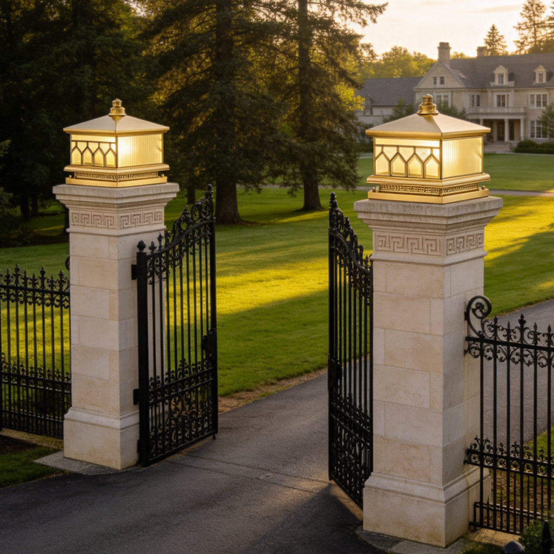 Large Solar Pillar Lights All-Copper Outdoor Light