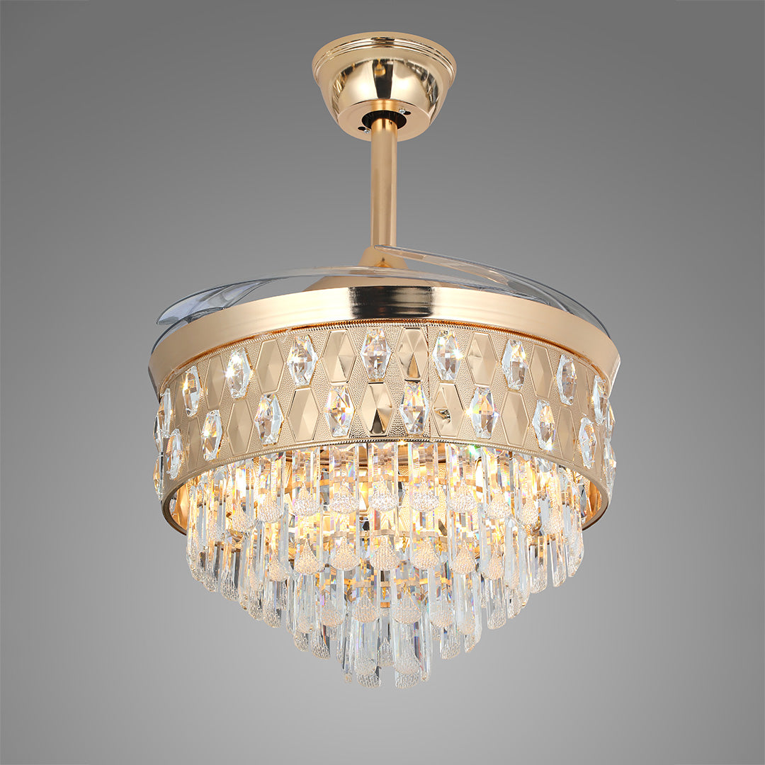 Open-Box Ceiling Fans with Crystal Lights Luxury Gold Iron
