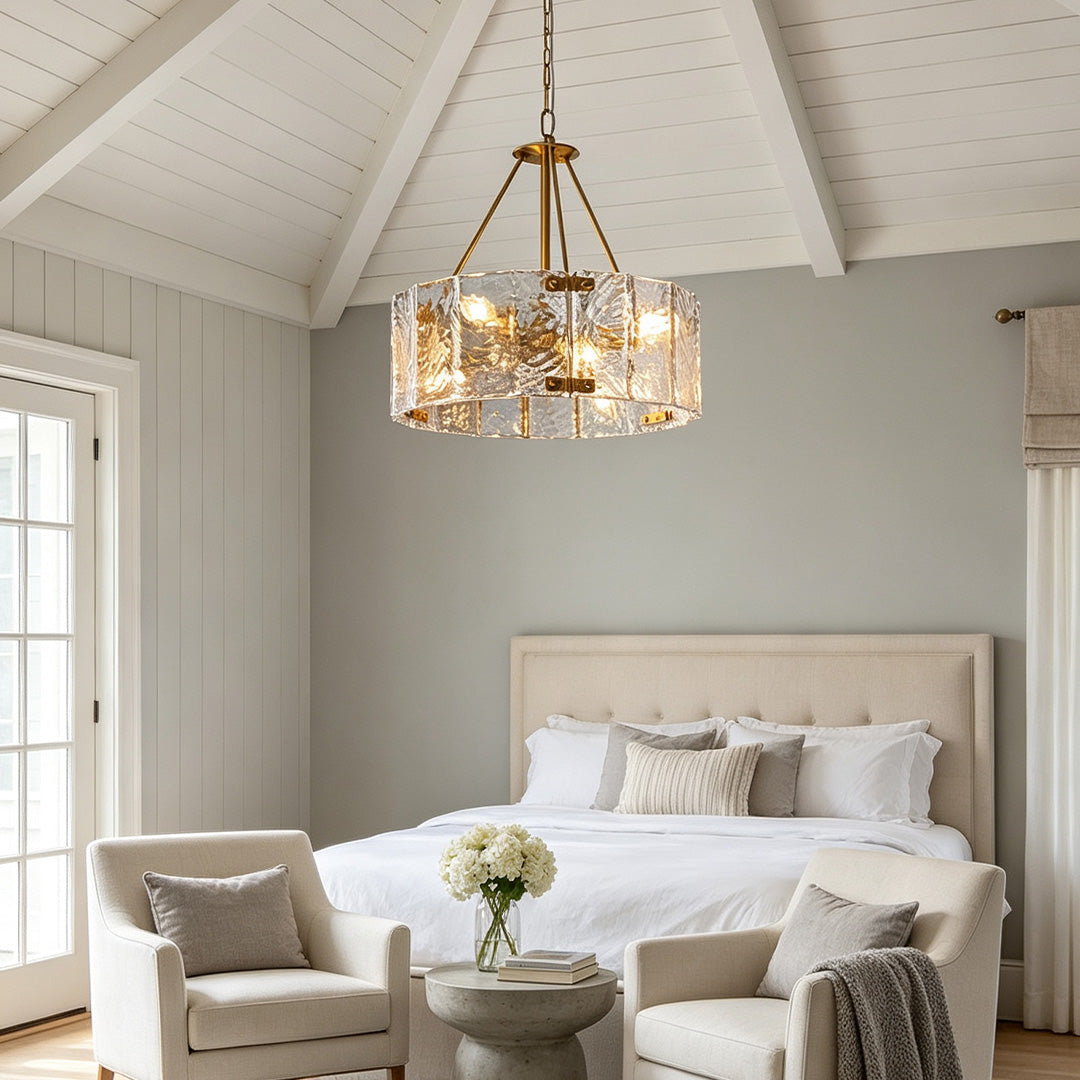 Modern Drum Chandelier Luxury Ripple Glass Ceiling Light