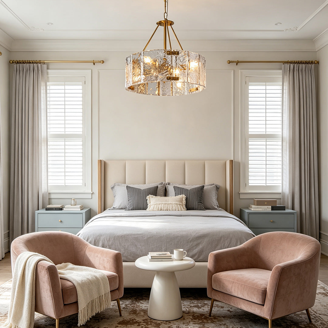 Modern Drum Chandelier Luxury Ripple Glass Ceiling Light