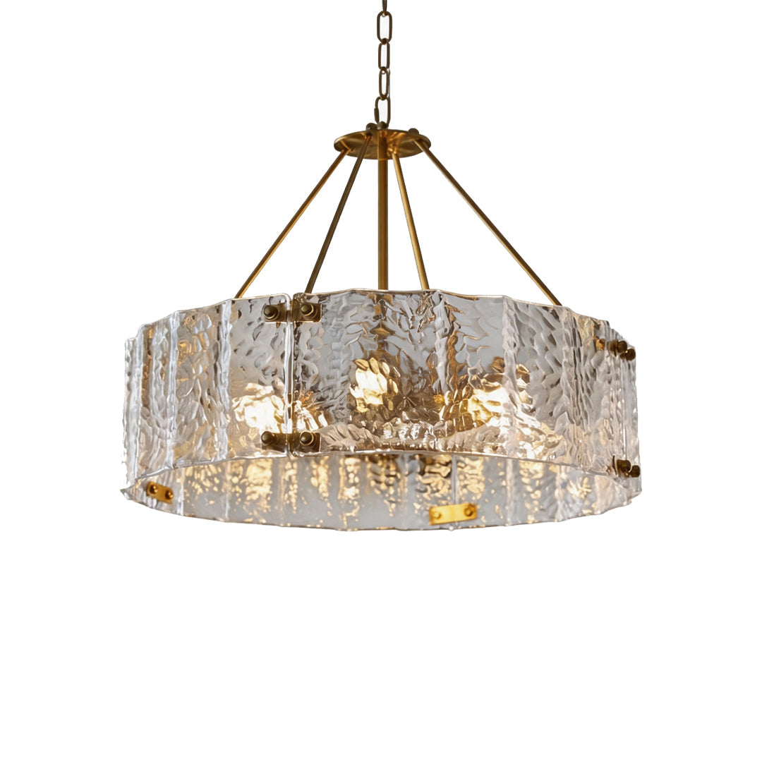 Modern Drum Chandelier Luxury Ripple Glass Ceiling Light