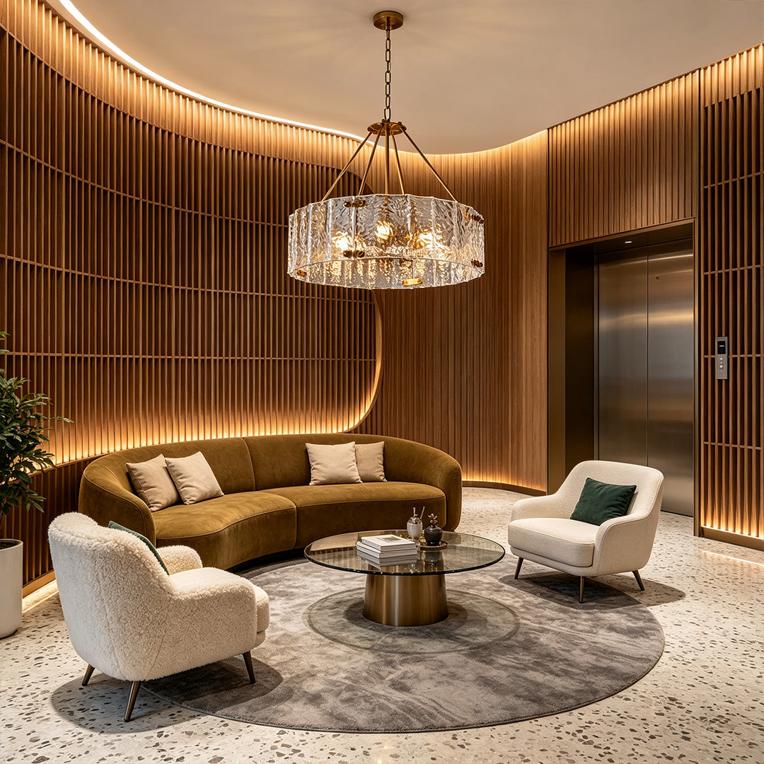 Modern Drum Chandelier Luxury Ripple Glass Ceiling Light