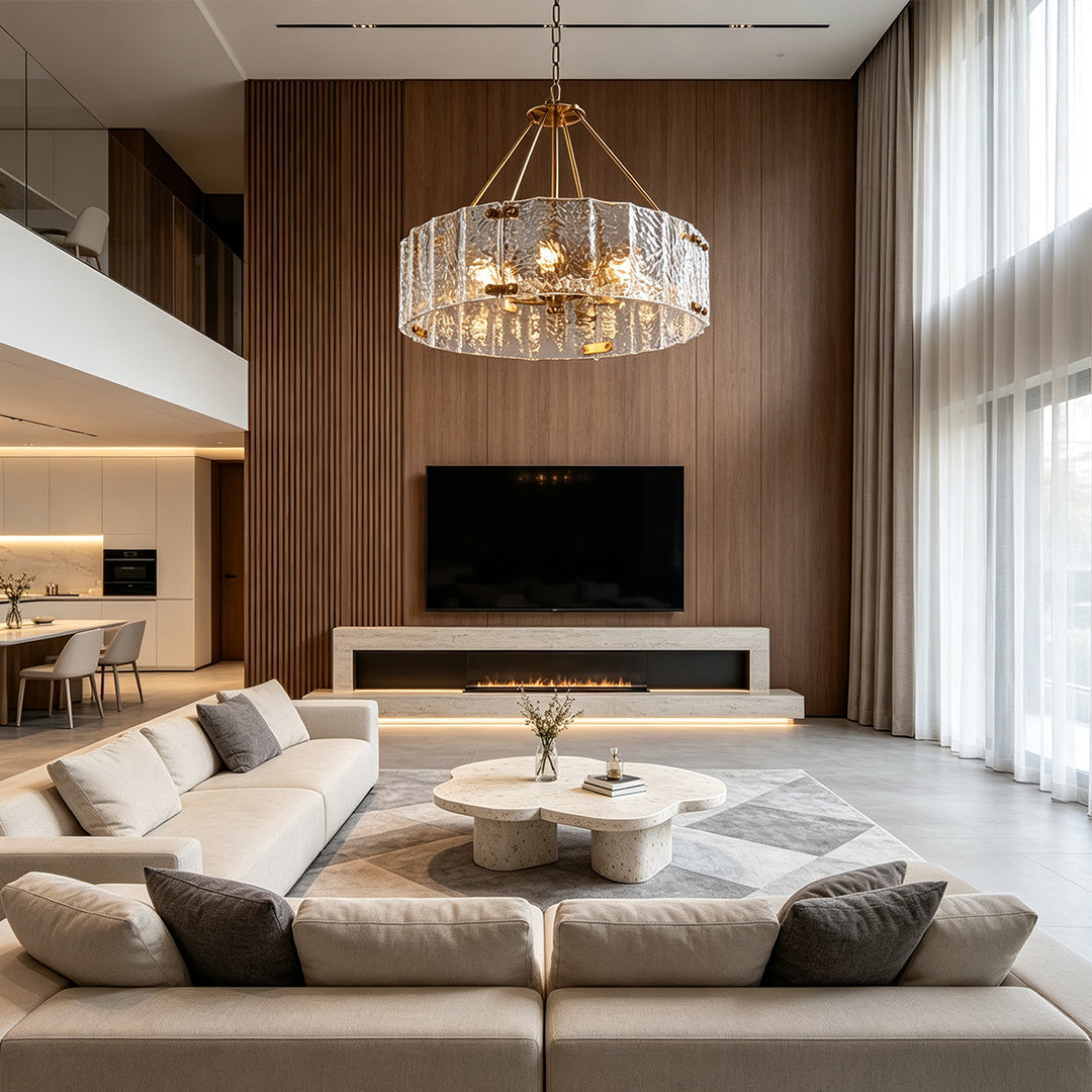 Modern Drum Chandelier Luxury Ripple Glass Ceiling Light