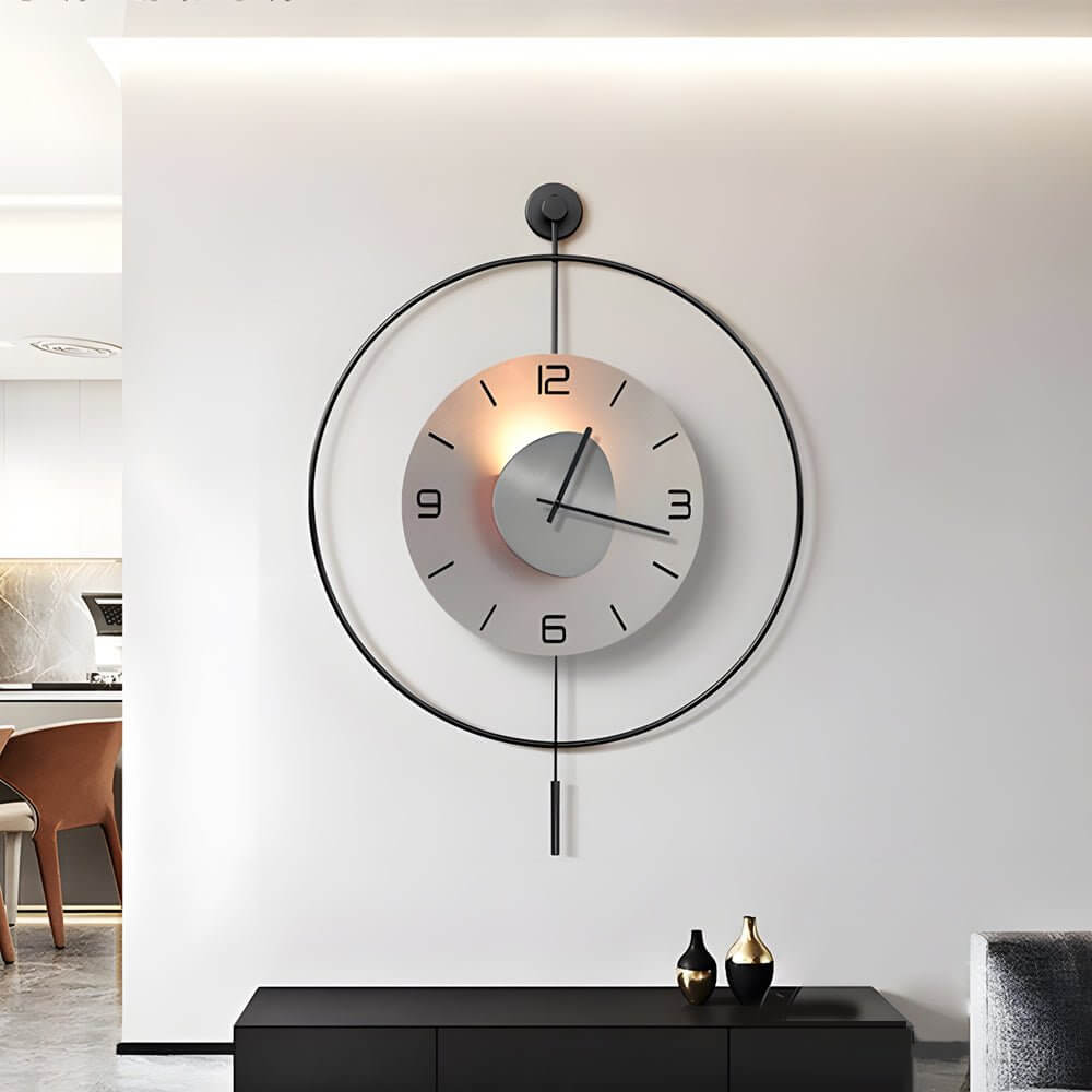 Open-Box Night Light Wall Clock Round LED Floating Metal