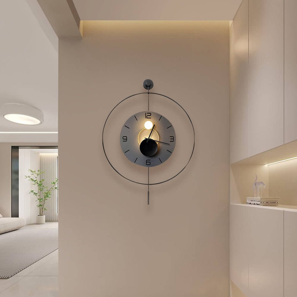 Open-Box Night Light Wall Clock Round LED Floating Metal