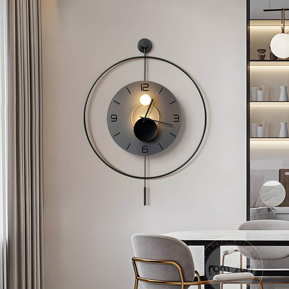Open-Box Night Light Wall Clock Round LED Floating Metal