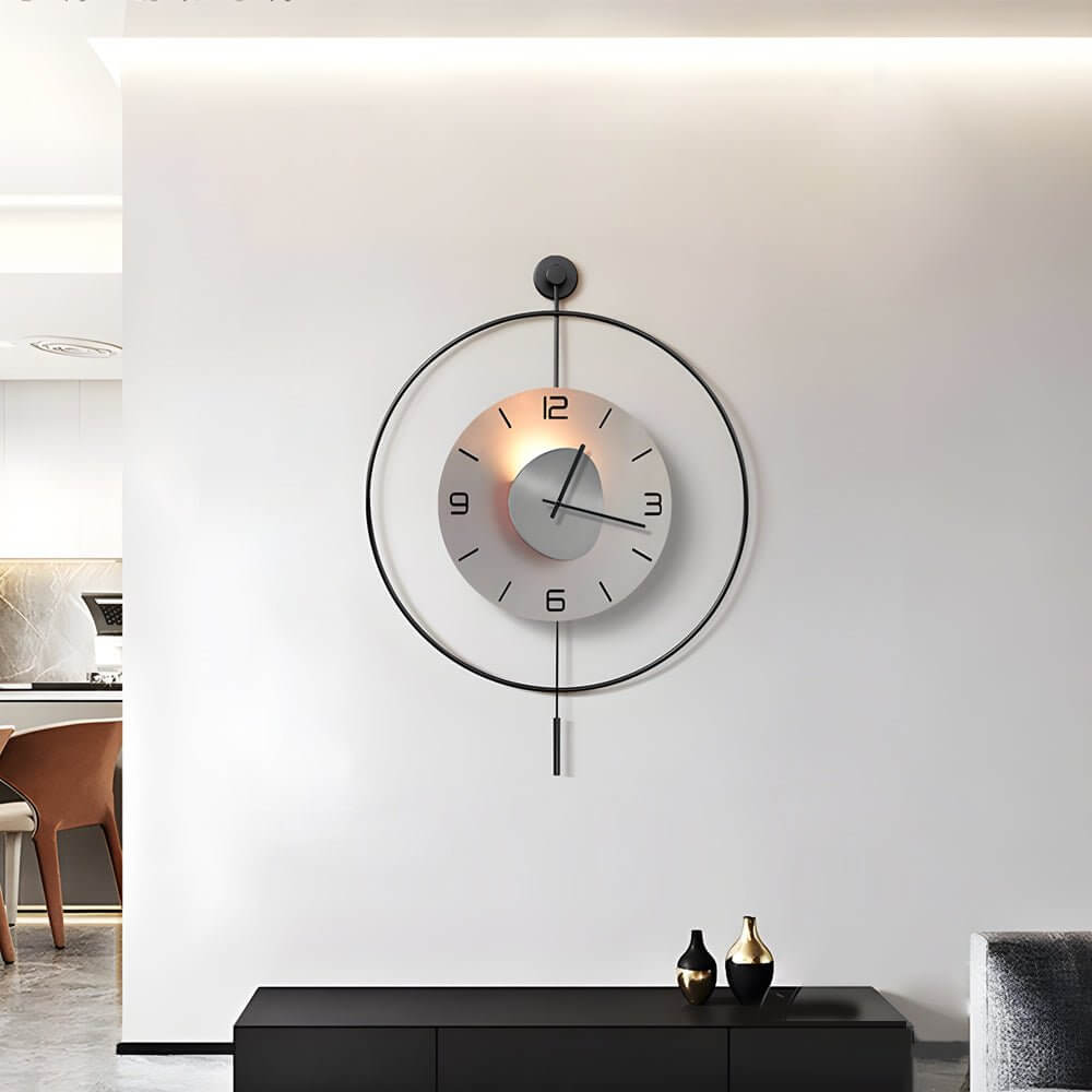 Open-Box Night Light Wall Clock Round LED Floating Metal