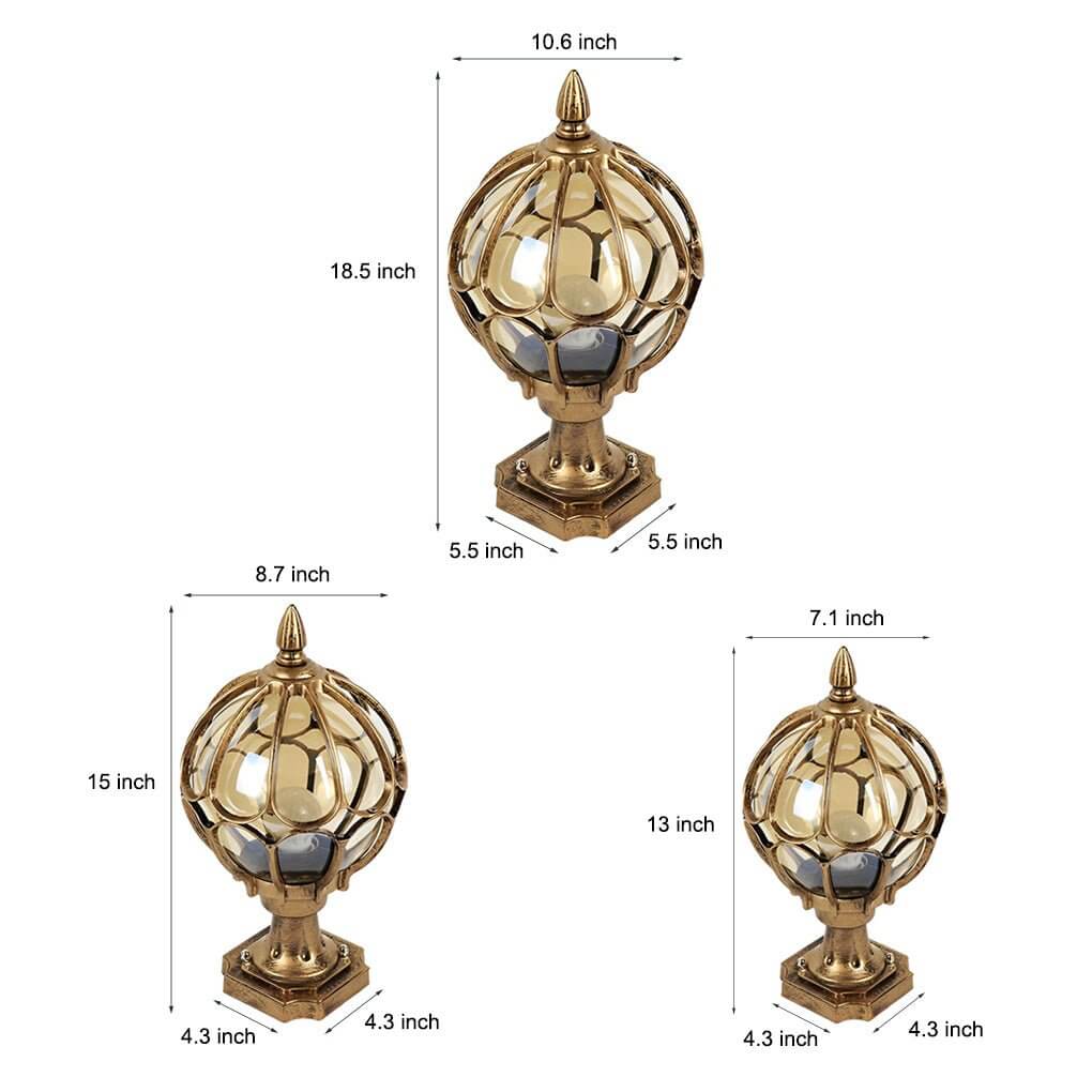 [Open-Box]Outdoor Globe Pillar Lights Retro Glass Globe Copper Fence Post Light