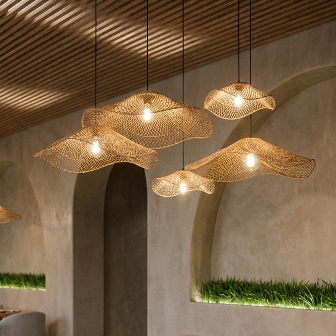 Rattan Pendant Light Fixture Wabi-Sabi Handwoven